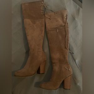 Tan suede over the knee boots